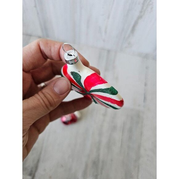 Peppermint glass vintage ornament candy mittens gloves set Xmas tree - Picture 9 of 11